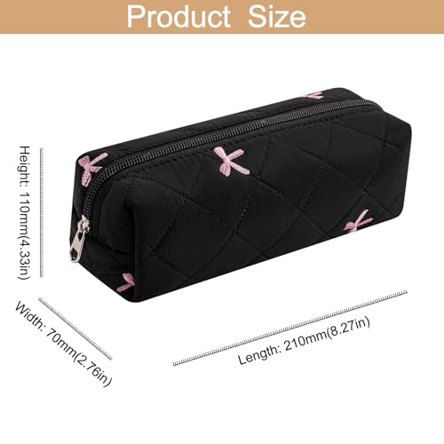 Cute Floral Cotton Makeup Brush Cosmetic Bag for Women, Travel Quilted Zipper Make Up Bag, Flowers Toiletry Organizer Case Kawaii Makeup Cosmetic Travel Cloth Pouch (Pink+Black) - color: Two Pack: (Pink+Black)