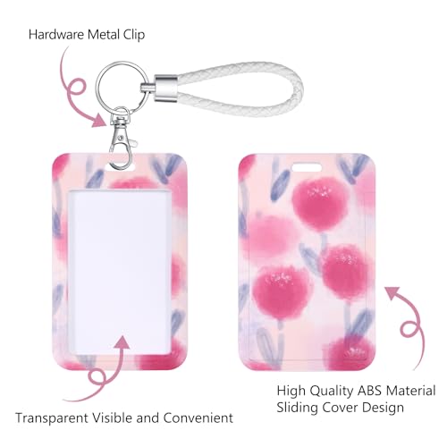 ID Card Badge Holder Key Chain with Metal Keyring, Plastic Slide Open with ID Window for Women Men Girls Students,Red Tulips - color: Red Tulip