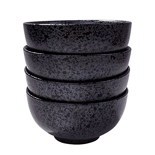 Japanese Ceramic Rice Bowl Set of 4,4.5 Inch Speckled Black Small Bowls - color: Black