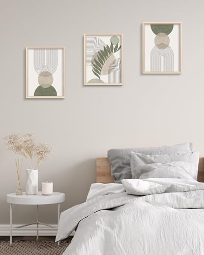 Boho Sage Green Framed Wall Art, Abstract Canvas Prints - color: Framed Boho Green, size: 16"L x 12"W