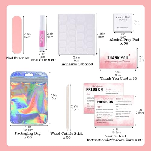 Press On Nail Tool Kit Nail Prep Kit Packaging (50pcs in Pink) - size: 50pcs in pink