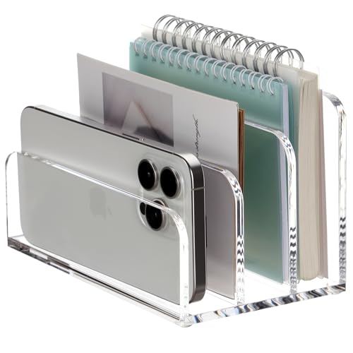SANRUI Clear Acrylic Mail File Organizer Sorters for Desk, 3 slot Laddered - size: 3-Compartment ladder