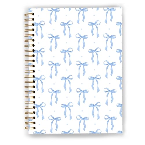 Preppy Coquette Navy Blue Bow Notebook Spiral Notebook 5.5x8.3 Inch, Girly Aesthetic Journal for Women, Coquette Girly Office Supplies, Spiral Journal，Preppy Gifts for Women - color: Color 01