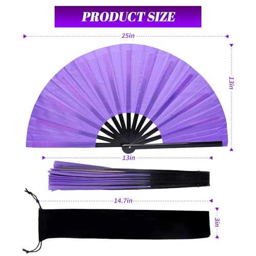 13 Inch Large Rave Fan & Clack Fan for Line Dancing - Folding Hand Fan with UV Glow for Boots on The Ground, Performance, Wedding, Party - Portable Handheld Fan for Women & Men - color: Purple*1