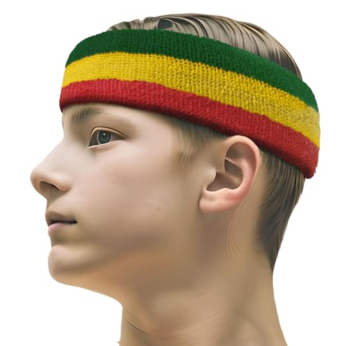 COUVER 3 Color Striped Sports Sweatband Set - color: Green/Yellow/Red