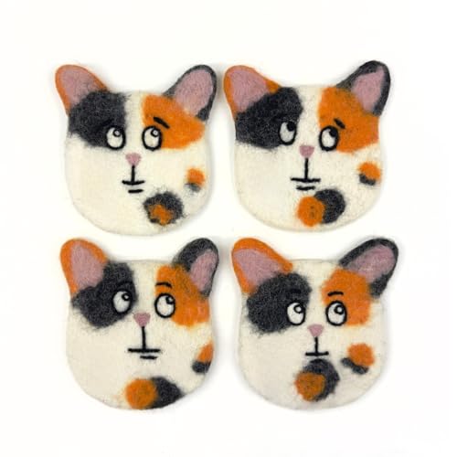 Humble Hilo Handmade Animal Felt Coaster Set of 4, Absorbent Coaster for Animal Lover (Calico Cat) - color: Calico Cat