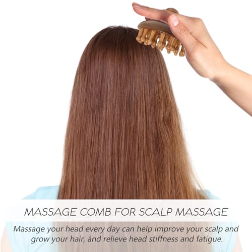 Wooden Scalp Massage Comb - Sandalwood Head Massager Tool, Gua Sha Brush for Women Men Hair Growth Body Massage - size: round