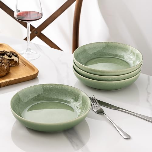 AmorArc 8.5’’ Ceramic Pasta Bowls Set of 6, 36oz Large Stoneware Bowls Set - color: Olive Green, size: Set of 6