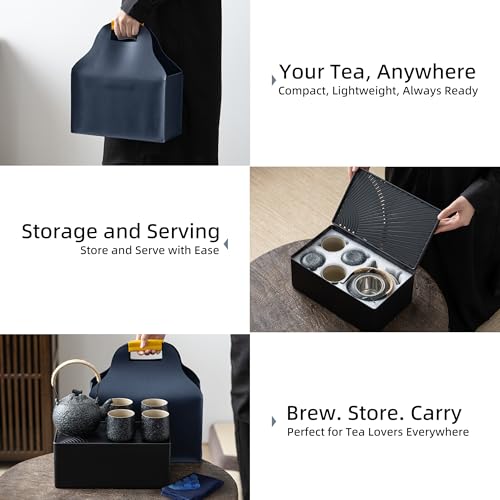 TEANAGOO Japanese Tea Set, Chinese Tea Sets, Porcelain Japanese Tea Cups, Chinese Gongfu Tea Set, Asian Tea Set for Adults, Japanese Teapot Set, 1 Teapot (700ml/25oz) + 4 Tea Cups(205ml/7.2oz), U2 - color: Charcoal Grey, size: 1*Pot+4*cups,travel set