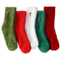 Geyoga 5 Pairs Fuzzy Bow Socks for Women Fluffy Slipper Gift - color: Red Green