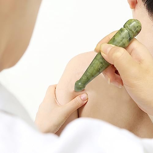 gemshan Jade Gua Sha Pen - Handmade Deep Tissue Massage Tool, Scraping Therapy, Facial & Body Relaxation - color: Green Jade