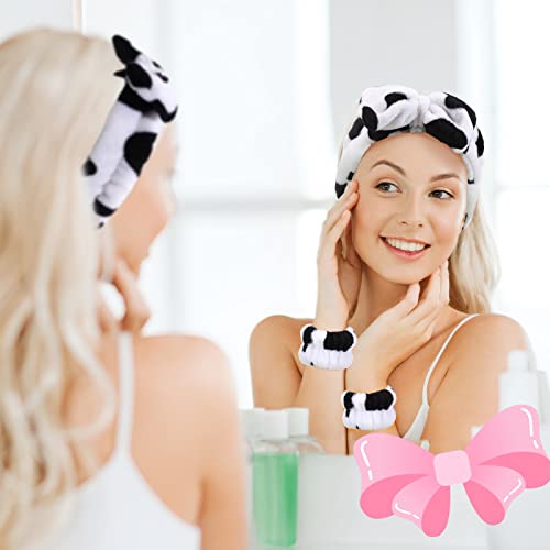 Hanaive 3 Pcs Spa Headband and Wristbands for Washing Face, Cow - style: Cow