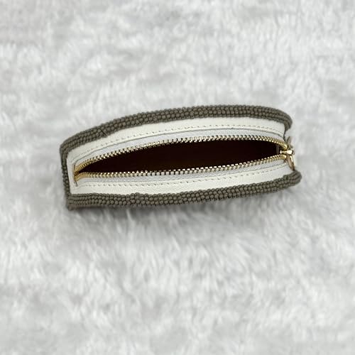 Coin Purse Beaded Small for Women Gray - Handmade Zipper Mini Wallet Pouch - Native American Czech Seed Beads Leather Change Purse Cute Vintage Boho Gift Wristlet Travel Compact - color: Grey