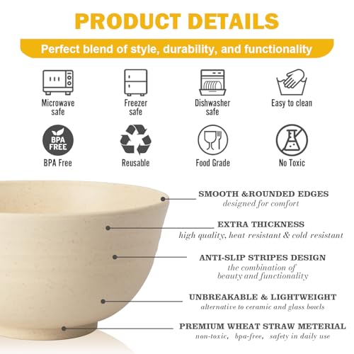 Wheat Straw Mini Bowls Set of 6, Unbreakable 10 OZ Dessert Bowls for Yogurt, Appetizers, Ice Cream, Plastic Bowls Microwave & Dishwasher Safe, Beige - color: Beige, size: 10 OZ