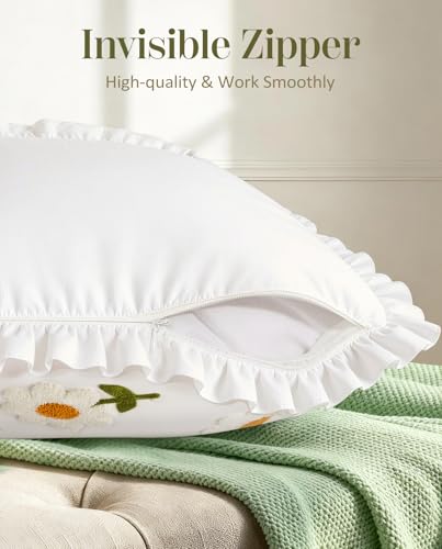 Embroidered Throw Pillow Cover, 18x18 Inch, Ruffle Daisy - color: Ruffle-daisy, size: 18" x 18" (Pack of 1)