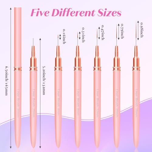 Liner Brush for Nails, 5 Pcs Thin Nail Art Brushes - color: Pink2