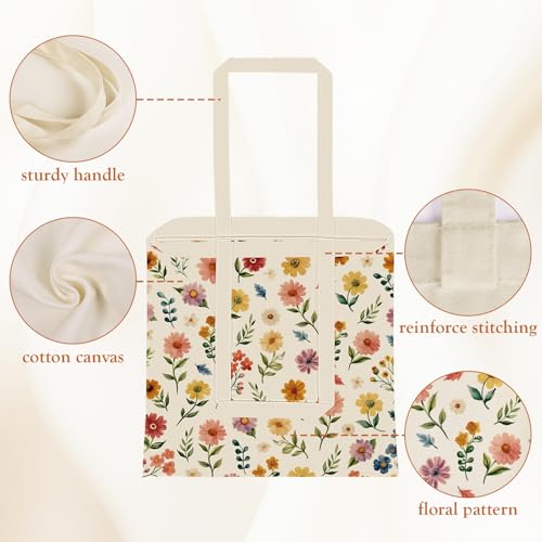 Louise Maelys Vintage Floral Canvas Tote Bag For Women with Zipper Pocket - style: Daisy Flower