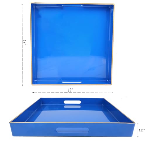 Spsyrine Blue Decorative Tray for Living Room, Square Modern Plastic Coffee Serving Table Tray for Ottoman Bathroom Kitchen,13"*13" - color: Bg001r