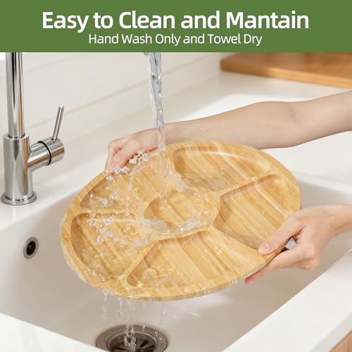 Charcuterie Board with Lid, Bamboo 6‑Compartment Portable Serving Platter - color: 6 Compartments-round
