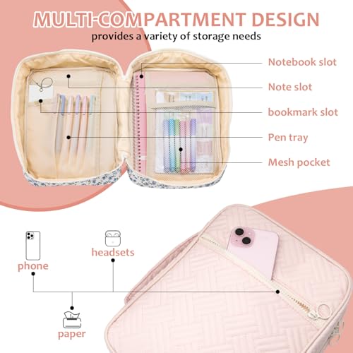 Bible Cover Case For Women,Large Bible Bag with Study Supplies,Pink Quilted Bible Carrying Case for Girls,Portable Bible Case with Highlighter, Pens,Tabs,Bible Study Gifts for Women - size: Style D