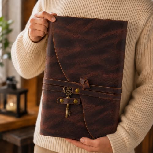 NomadCraftsCo Vintage Leather Journal, Handmade Deckle Edge Paper 240 Pages - color: Red Brown, size: 11.5" x 8.25"