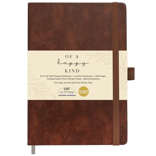 Lined Leather Bound Journal Notebook, A5 Hardcover Journals for Men & Women - color: Brown, size: A5 300 Pages
