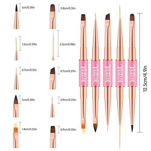 Yasterd Nail Art Brushes Set 5pcs Double-Ended Nail Brushes for Nail Art - color: Pink