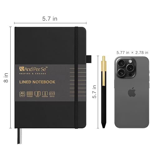 &And Per Se Lined Journal and Pen Set (3 Packs), A5 Leather Hardcover Notebook with Pen & Stationary Set, 160 Pages 100GSM Thick Ruled Paper Journal for Business Work Writing (Black-Blue-Brown) - color: Black-Blue-Brown