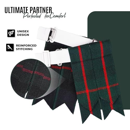 EZE Kilt Flashes for Men with Heavy Buckle Adjusters, Plain & Tartan Kilt Sock Flashes Acrylic Wool - color: Gunn