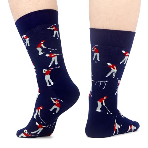 WeciBor Men's Combed Cotton Novelty Crew Socks Size 7-15 - color: Green/Black/Blue/Red/Multicolor Golf-5m, size: 7-12