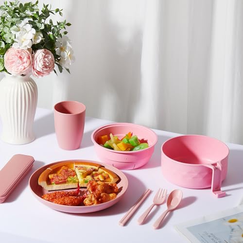 6 Pcs Microwave Ramen Cooker Set 40oz Bowl, Pink - color: Pink