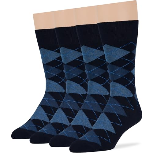 7BIGSTARS Men Cotton Patterned Crew Dress Socks 4-6 Pack, L 9-12 - color: 05b - Argyle, Dark Navy-light Navy/Denim Blue (Ar02)