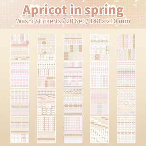 Apricot Spring Label Sticker Scrapbooking Supplies for Junk Journal, 20 Sheets Stickers - Ephemera Stickers Book(TZ-012-004) - color: Apricot Spring Label