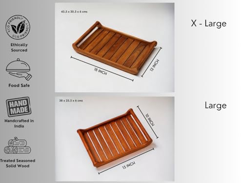 Vesta Homes Set of 2 Romper Teak Wood Rectangular Serving Tray for Home/Kitchen/Restaurant/Office Organizer/Dining Table|Premium Wooden Trays| 18 X 12 ; 15 x 10 inches | Handcrafted in India - size: 18" x 12"; 15" x 10"