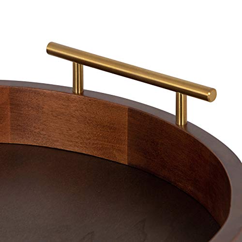 Kate and Laurel Lipton Mid-Century Modern Round Wooden Tray, 15.5" Diameter, Dark Walnut Brown with Gold Handles, Decorative Accent Tray for Storage and Display - color: Walnut Brown, size: 15.5"