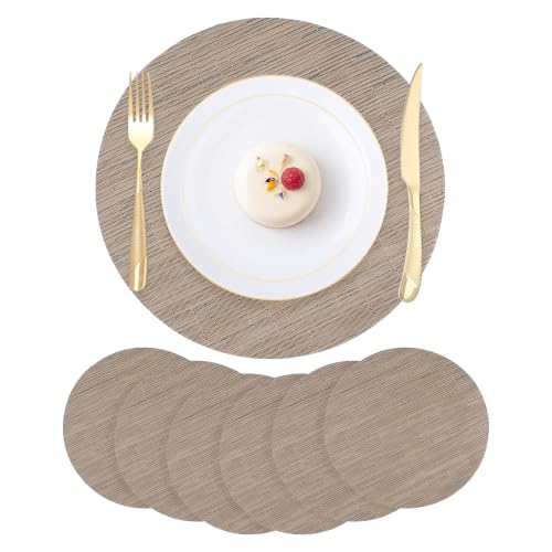 Round Imitation Bamboo PVC Placemats Set of 6,Countertop Protector - color: Light Brown