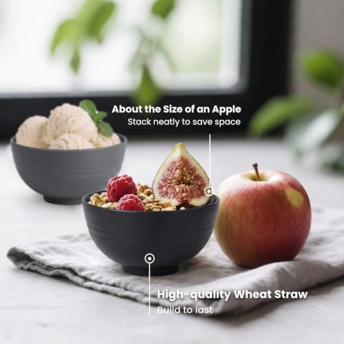 Wheat Straw Bowls Sets of 8, 10oz Small Plastic Bowl Reusable, Unbreakable Dessert Bowls, Microwave & Dishwasher Safe Snack Bowl for Kitchen, Party, Mini Bowls for Ice Cream - BlackBeige - color: Blackbeige, size: 10 oz