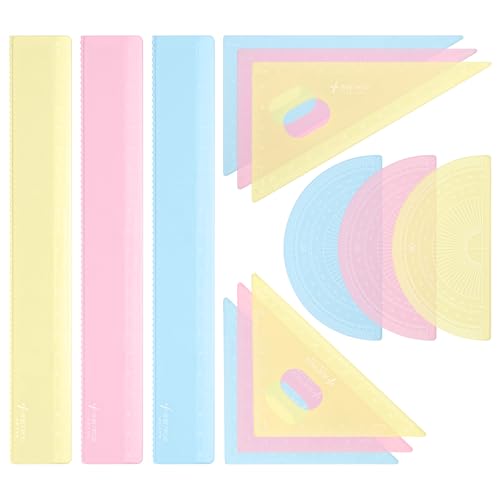 BAYTORY 12Pcs Transparent Ruler Set, Shatterproof Colorful Acrylic Rulers, Clear Lightweight Geometry Set, Student Stationery Measuring Tool, for School and Office (Macaroon Colors)