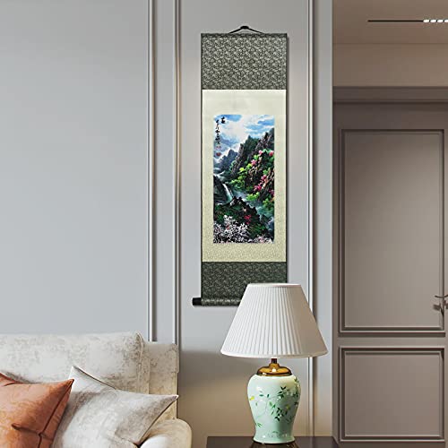 AtfArt Silk Scroll Painting, Asian Wall Art, Spring Landscape, 36.2x12in - color: F1(Spring)