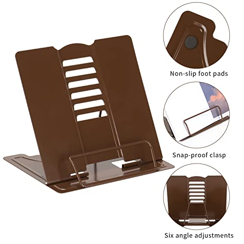 Metal Book Stand Adjustable Book Holder for Reading - color: Full Brown