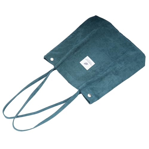Corduroy Tote Bag Cute Tote Bags for Women Shoulder Bag with Inner Pocket for Work Beach Travel and Shopping Grocery - style: Blue-green