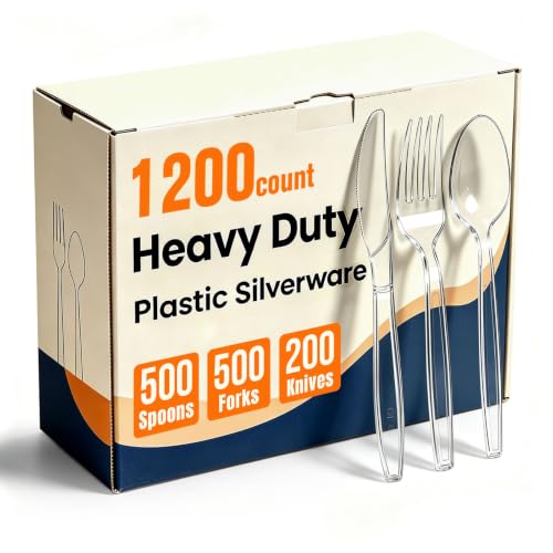 1200 Count Plastic Silverware Heavy Duty, 500 Forks, 500 Spoons, 200 Knives - size: 1200 Combo Set(Spoons+Forks+Knives)