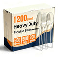 1200 Count Plastic Silverware Heavy Duty, 500 Forks, 500 Spoons, 200 Knives - size: 1200 Combo Set(Spoons+Forks+Knives)