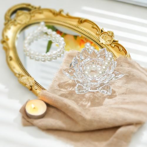 Crystal Lotus Jewelry Tray, 4.3" Floral Trinket Dish for Rings Earrings, Decorative Vanity Dresser Nightstand Organizer, Elegant Gift for Women (Clear) - size: 4.4"(w) - Clear