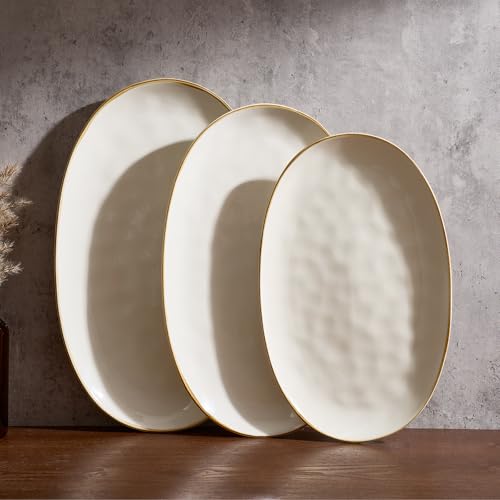 famiware Serving Platters Set of 3 Sizes - Oval, Vanilla White - color: Vanilla White