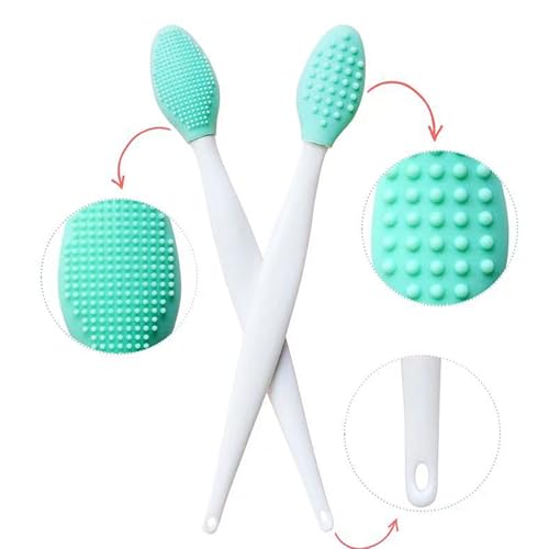 Double-Sided Silicone Facial Cleansing Brush – Exfoliating Blackhead Remover Tool for Deep Pore Cleaning and Gentle Skin Massage(Green) - color: Green
