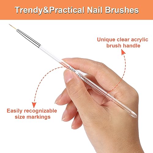 TEOYALL 5Pcs Fine Liner Brushes, Nail Art Striping Thin Line for Gel Polish