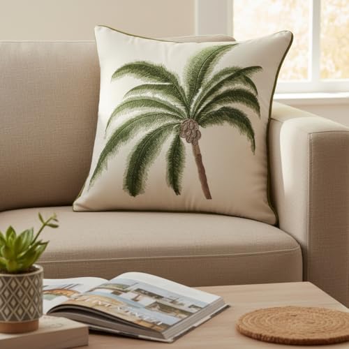 Embroidered Throw Pillow Covers 18x18 inch Pack of 2 Green Palm Tree - color: A Green Coconut Tree