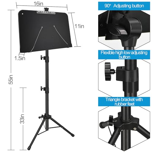 Mdvora 2 Pack Adjustable Sheet Music Stand, with Carry Bag Clip Holder - color: 2 pack black, size: Standard Version