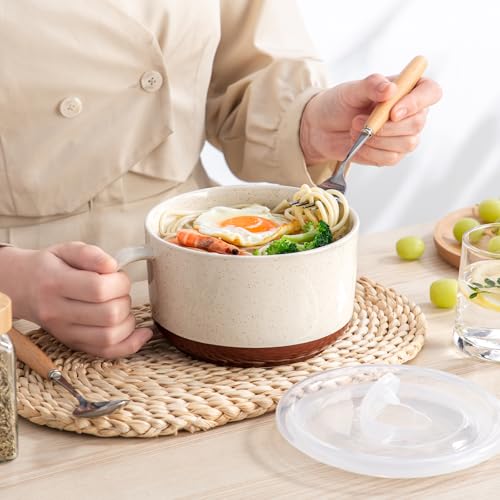 Jumbo Ceramic Soup Bowl with Lid, Microwave Safe - Cream - color: Cream, size: Set of 1